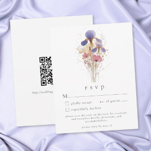 Elegante lila Iris-Aquarell-Gartenhochzeit QR RSVP Karte