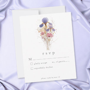 Elegante lila Iris-Aquarell-Gartenhochzeit RSVP Karte