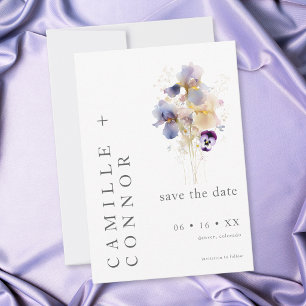 Elegante lila Iris-Aquarell-Gartenhochzeit Save The Date