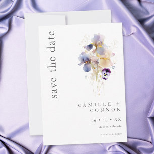 Elegante lila Iris-Aquarell-Gartenhochzeit Save The Date