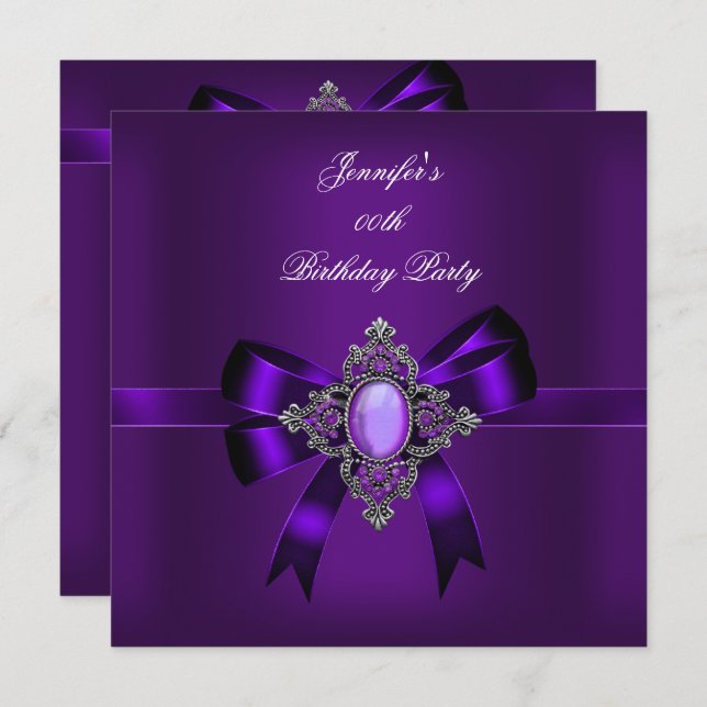 Elegante Lila Jewel Bow Geburtstagsparty Einladung (Vorne/Hinten)