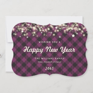 Elegante lila Karo Neujahrskarte Feiertagskarte
