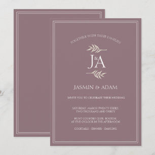 Elegante lila klassische Initialen formelle Hochze Einladung
