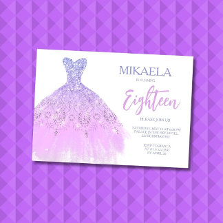 Elegante Lila-Kleid-Glitzer-Einladung zum 18. Gebu Einladung