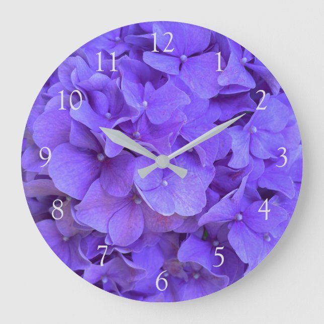 Elegante lila Lava lilac blühende Hydrangeas Große Wanduhr (Vorderseite)