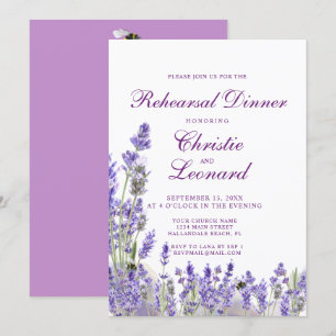 Elegante Lila Lavander Blume Hochzeit Probe Einladung