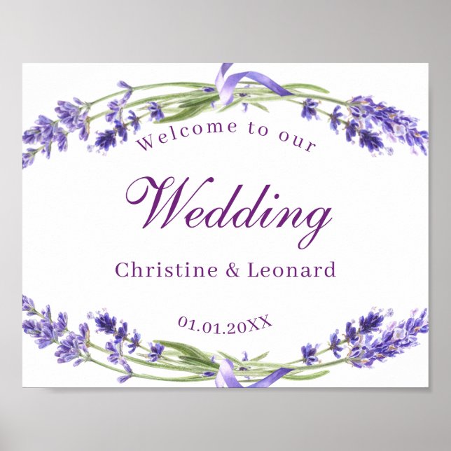 Elegante Lila Lavander Blume Hochzeit Willkommen Poster (Vorne)