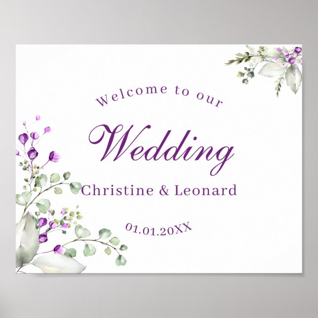 Elegante Lila Lavander Blume Hochzeit Willkommen Poster (Vorne)