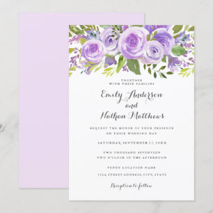 Elegante lila Lavendel Blumen-Rosen-Hochzeit Einladung