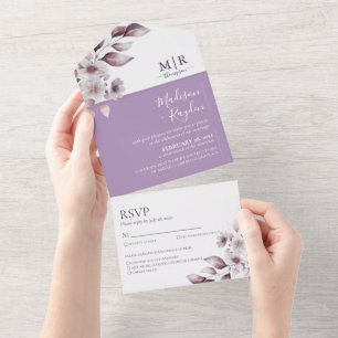 Elegante Lila Lavendel Hochzeit All In One Einladung