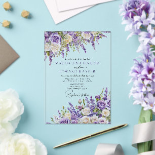 Elegante lila Lavendel-Rosen Florale Hochzeit Acryleinladungen