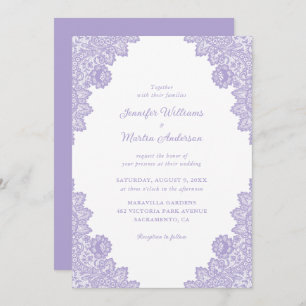 Elegante Lila Lavender Lace Wedding Einladung