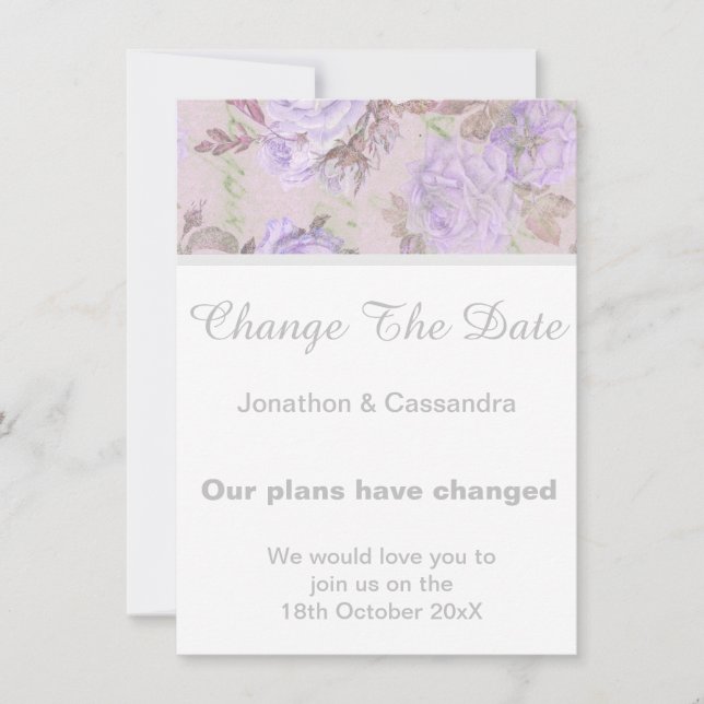 ELEGANTE LILA LILAC FLORAL CHANGE THE DATE (Vorderseite)