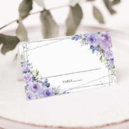Elegante Lila Lilac Floral Silver Wedding Platzkarte