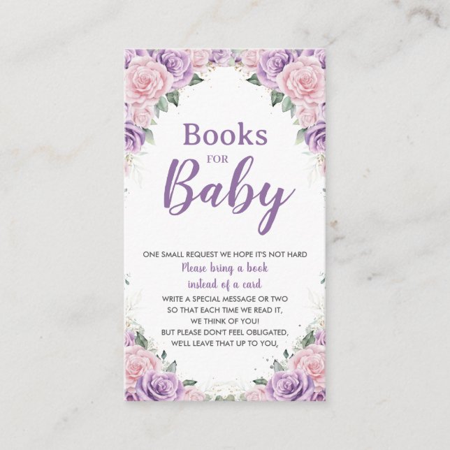 Elegante Lila Lilac Pink Blumenbücher für Baby Begleitkarte (Vorderseite)