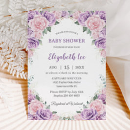 Elegante Lila Lilac Pink Floral Baby Dusche Einladung