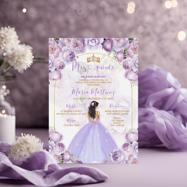 Elegante Lila Lilac Princess Kostüme Mis Quince Einladung (Von Creator hochgeladen)