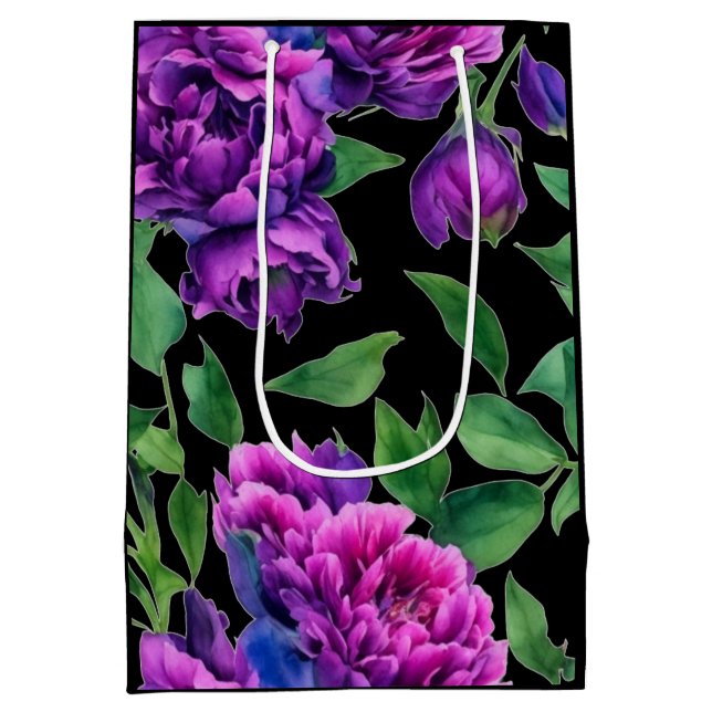 Elegante lila magenta Aquarellblumen Blume Mittlere Geschenktüte (Rückseite)