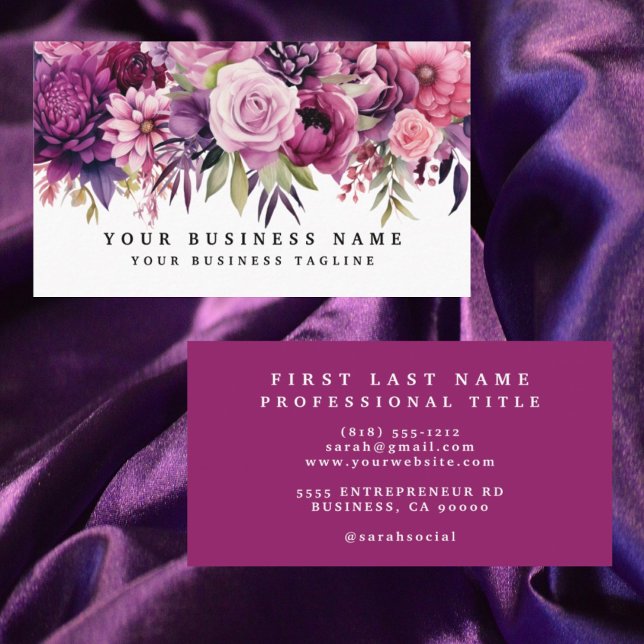 Elegante Lila Magenta Blume Business Cards Visitenkarte (Von Creator hochgeladen)