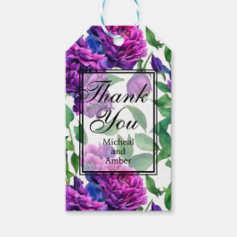 Elegante lila magentafarbene Aquarellbäume Geschenkanhänger