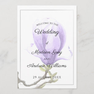 Elegante Lila Magnolia Hochzeit Menükarte