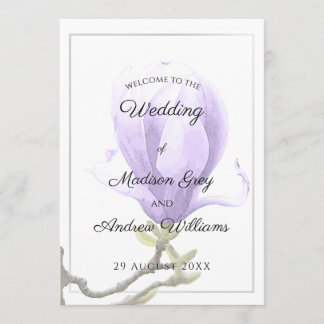 Elegante Lila Magnolia Hochzeit Menükarte