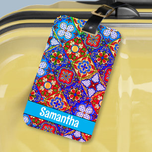 Elegante lila mexikanische Talavera-Fliesen Gepäckanhänger