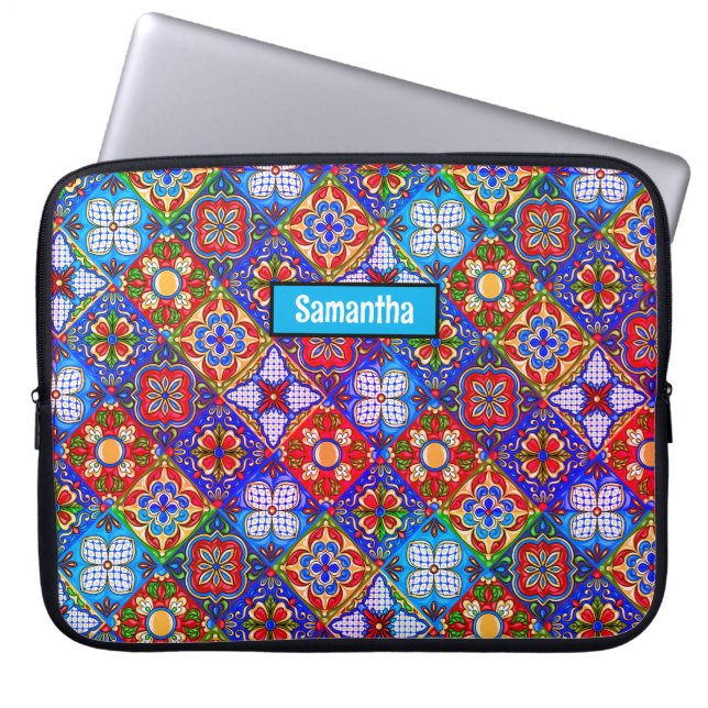 Elegante lila mexikanische Talavera-Fliesen Laptopschutzhülle (Vorderseite)