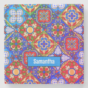 Elegante lila mexikanische Talavera-Fliesen Steinuntersetzer