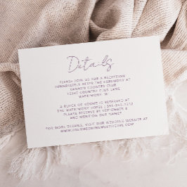 Elegante lila-minimalistische Schrift Hochzeit Begleitkarte
