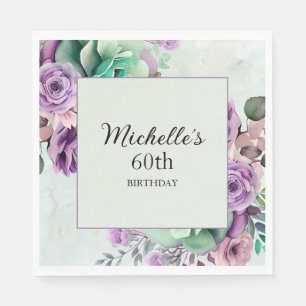 Elegante lila-mintgrüne Blumen zum 60. Geburtstag Serviette