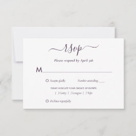 Elegante Lila, moderne Script Wedding RSVP Card Karte