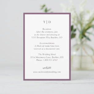 Elegante Lila Monogram Moderne Hochzeit Begleitkarte