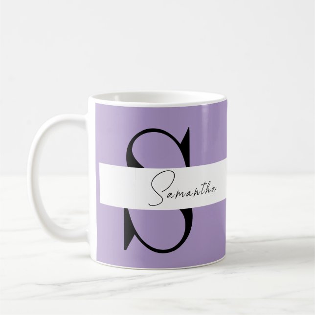 Elegante Lila Monogramm-Tasse | Personalisiert Kaffeetasse (Links)