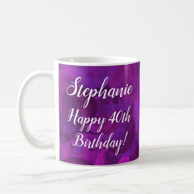 Elegante Lila Name Happy Birthday Office Kaffeetasse (Links)