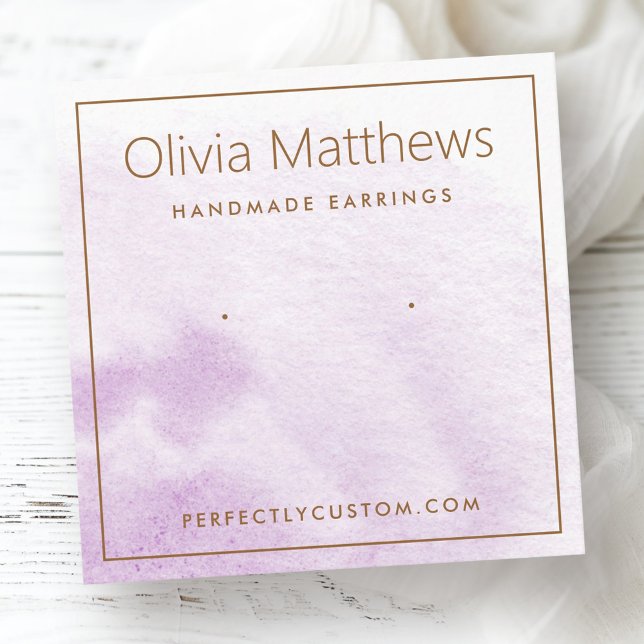 Elegante lila Ohrring-Karte Quadratische Visitenkarte (Elegant light purple watercolor earring card)