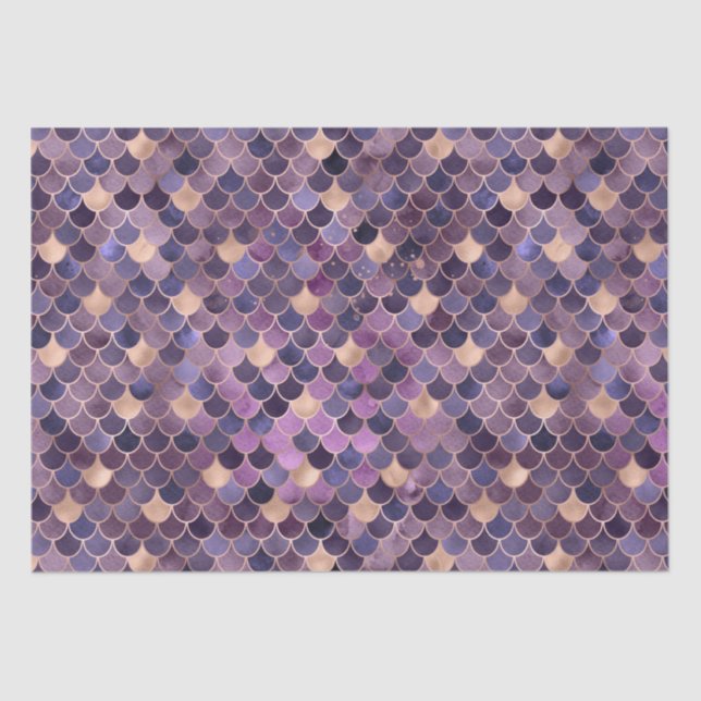Elegante Lila Ombre Foil & Gold Mermaid Scales Seidenpapier (Vorderseite)