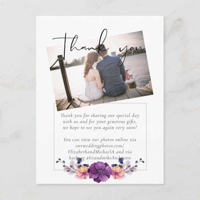 Elegante Lila Orange Hochzeit Postkarte (Vorderseite)