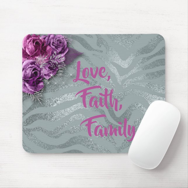 Elegante Lila Orchideen Liebe, Glaube, Familie Mousepad (Mit Mouse)