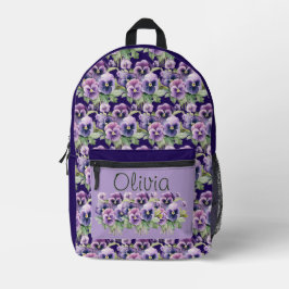 Elegante Lila Pansy Stiefmütterchen Bedruckter Rucksack