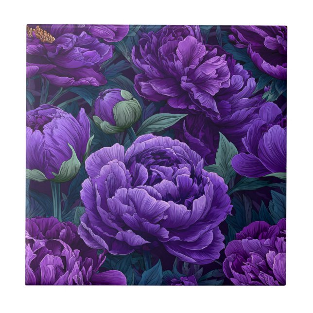 Elegante Lila Peonies Keramik Tiles Fliese (Vorderseite)