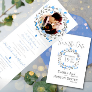 Elegante Lila Peony Floral Wedding Dreifach Gefaltete Einladung