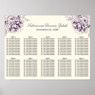 Elegante lila Pfingstrosen-Hochzeitssitzordnung Poster