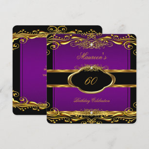 Elegante Lila Pflaume Gold 60. Geburtstagsfeier 3 Einladung