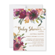 Elegante Lila Pink Gold Floral Script Baby Dusche