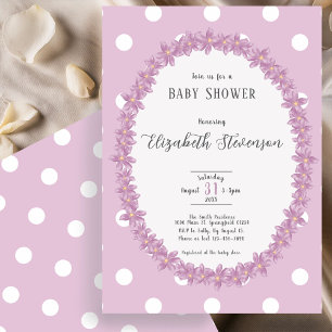 Elegante lila Punkte Blumen Baby Shower Einladung