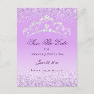 Elegante lila Quinceanera-Save-the-Date-Karte Postkarte