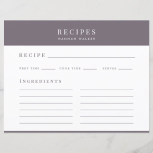 Elegante Lila Recipe Binder-Abschlusskarte
