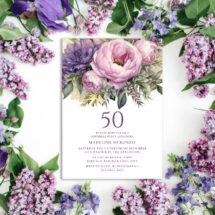 Elegante lila rosa Blumen 50. Geburtstag Einladung