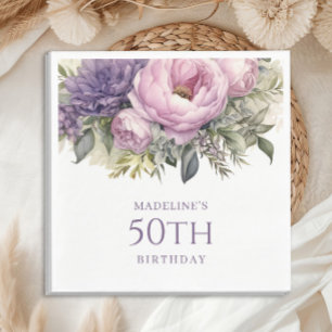 Elegante lila rosa Blumen 50. Geburtstag Serviette